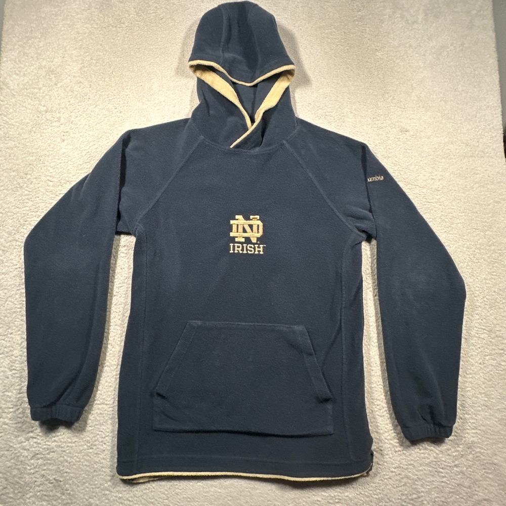 Y2K Columbia Fleece Hoodie Youth XL Navy Notre Dame Fighting Irish Pullover